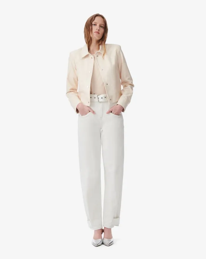 IRO KENAN CROPPED LEATHER JACKET Pearly Beige Women Jackets and Coats