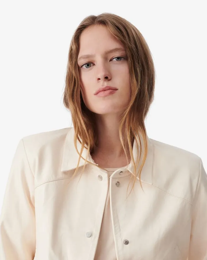 IRO KENAN CROPPED LEATHER JACKET Pearly Beige Women Jackets and Coats