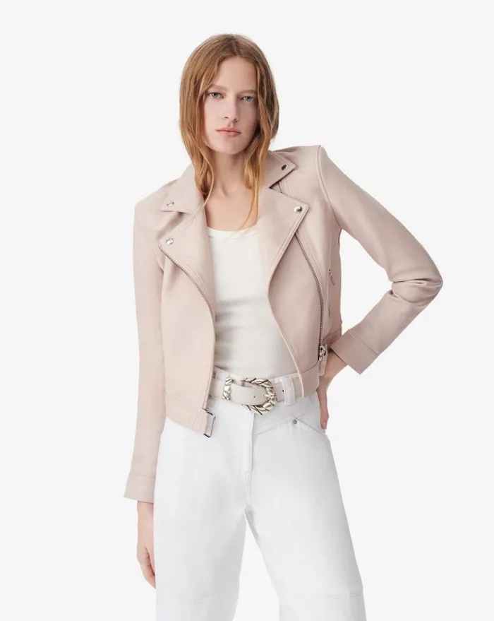 IRO KOLMAR LEATHER JACKET Light Beige Women Jackets and Coats