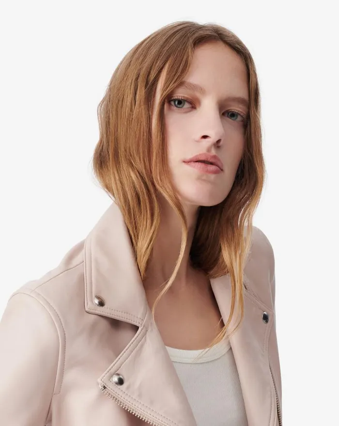 IRO KOLMAR LEATHER JACKET Light Beige Women Jackets and Coats