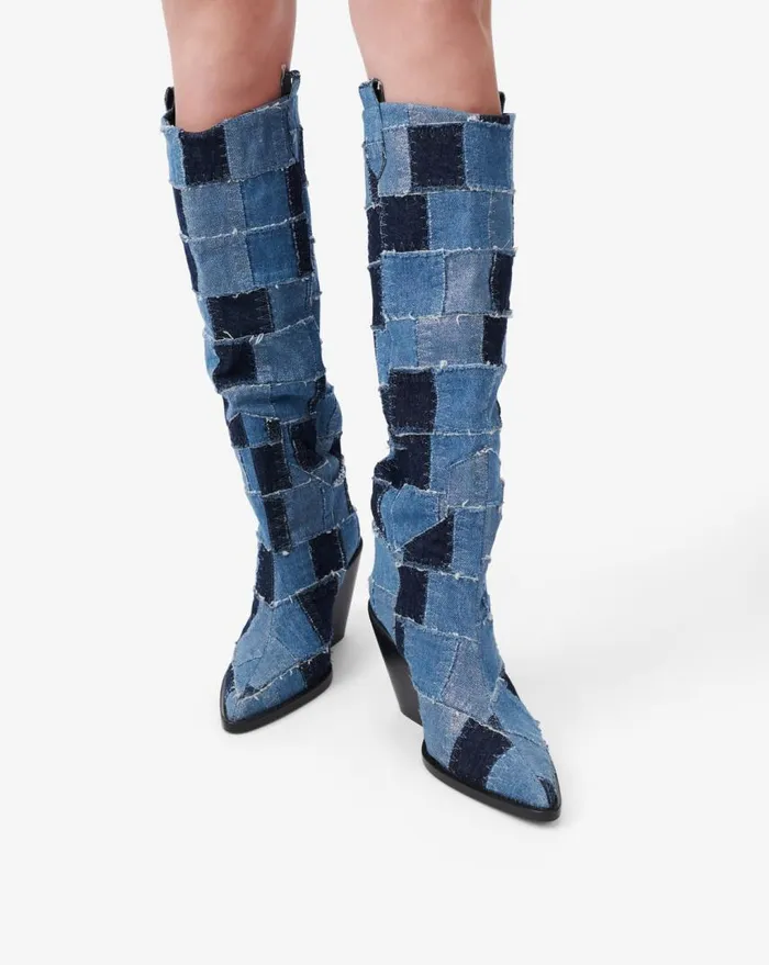 IRO MAZOLA PATCHWORK DENIM BOOTS Patchwork Denim Women Boots