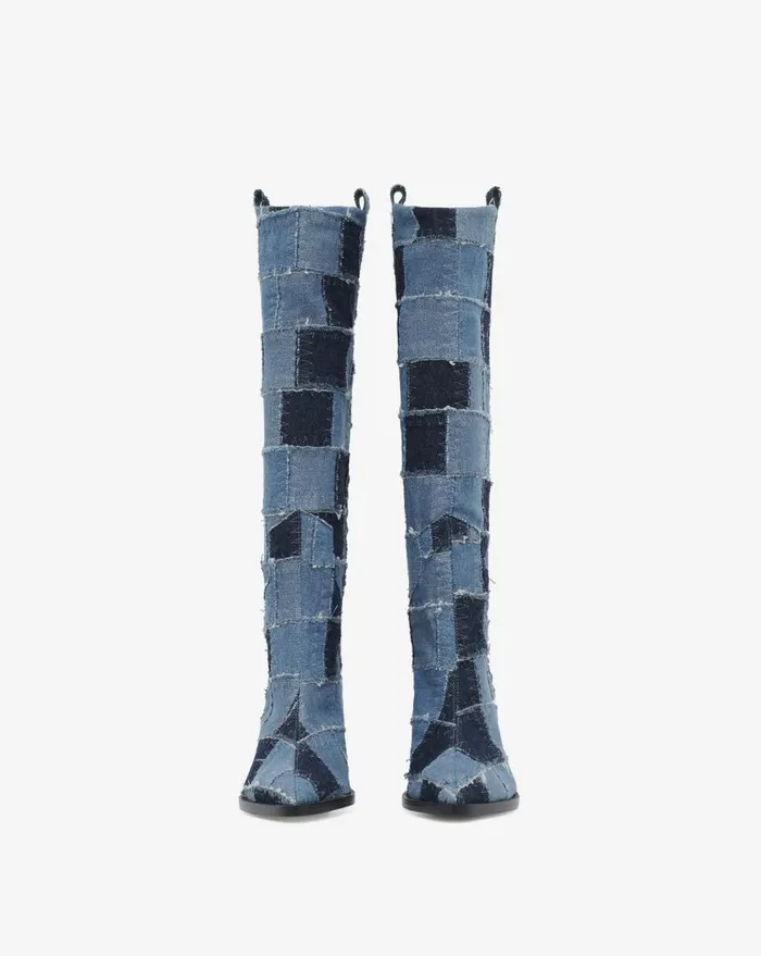 IRO MAZOLA PATCHWORK DENIM BOOTS Patchwork Denim Women Boots
