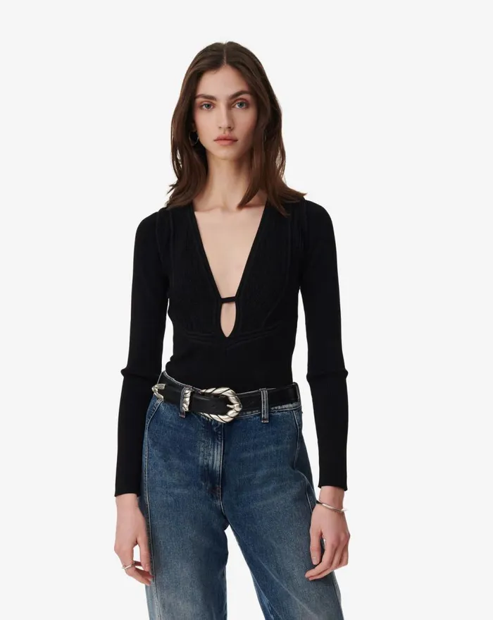 IRO NOUARA CROCHET SWEATER Black Women Knits