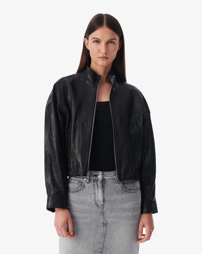 IRO OKAN LEATHER STANDUP COLLAR JACKET Black Women Jackets and Coats