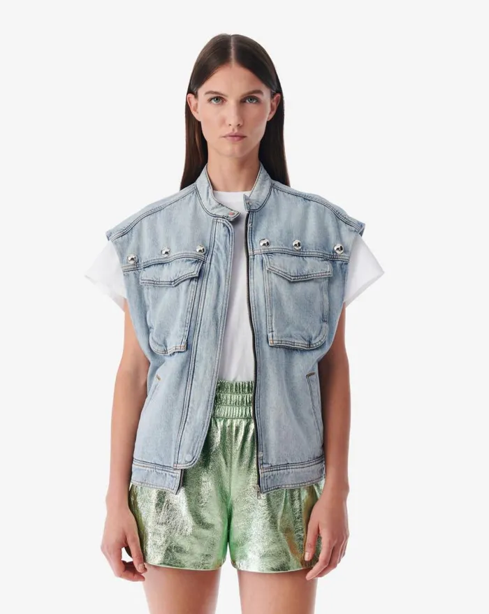 IRO ORAZIO HIGHCOLLARED DENIM VEST Blue Washed Women Jackets and Coats