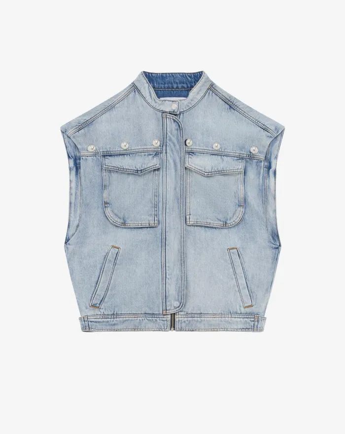 IRO ORAZIO HIGHCOLLARED DENIM VEST Blue Washed Women Jackets and Coats