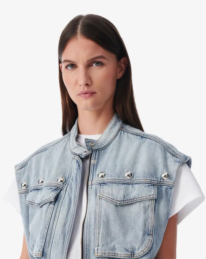 IRO ORAZIO HIGHCOLLARED DENIM VEST Blue Washed Women Jackets and Coats