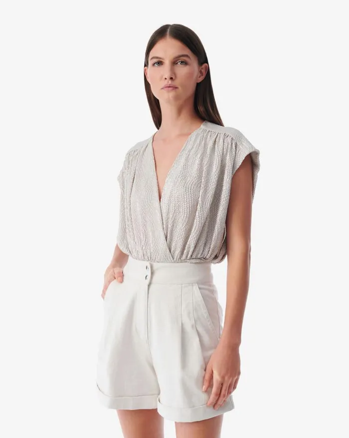 IRO STORIA VNECK LUREX JERSEY TOP Ecrusilver Women Tops and Shirts