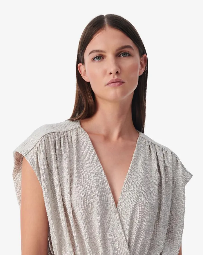 IRO STORIA VNECK LUREX JERSEY TOP Ecrusilver Women Tops and Shirts
