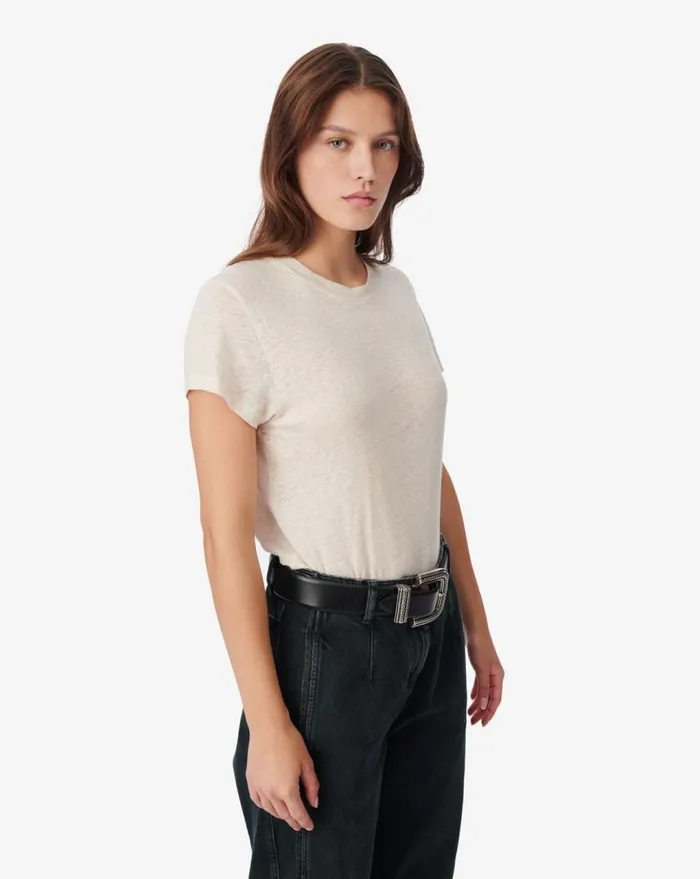IRO THIRD ROUND NECK LINEN TSHIRT Ecru Women Tshirts