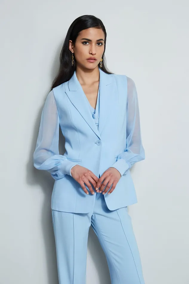 Jackets and Blazers Women Elie Tahari Chiffon Sleeve Blazer WATER BLUE