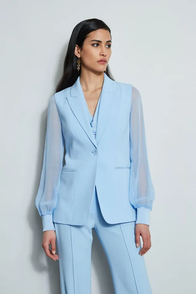 Jackets and Blazers Women Elie Tahari Chiffon Sleeve Blazer WATER BLUE