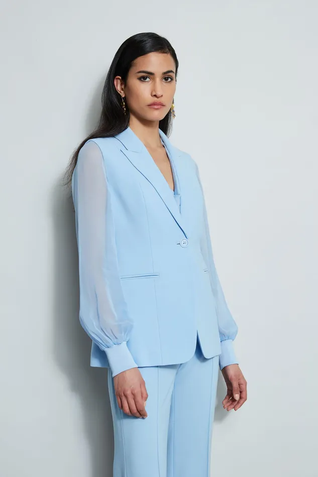 Jackets and Blazers Women Elie Tahari Chiffon Sleeve Blazer WATER BLUE