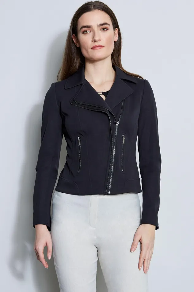 Jackets and Blazers Women Elie Tahari Stretch Moto Jacket BLACK