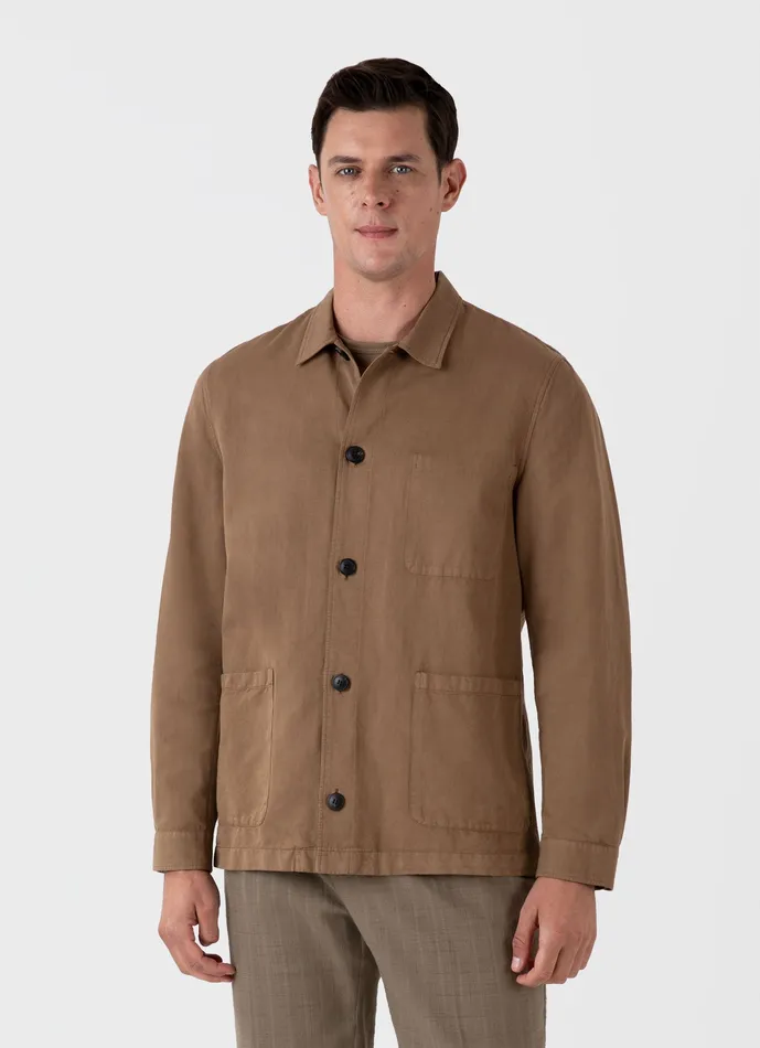 Jackets and Coats Cotton Linen Twin Pocket Jacket Dark Tan 8211 ussunspel Men
