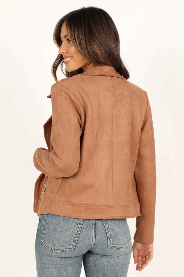 Jackets and Coats Petal and Pup Women Spencer Faux Suede Moto Jacket Tan