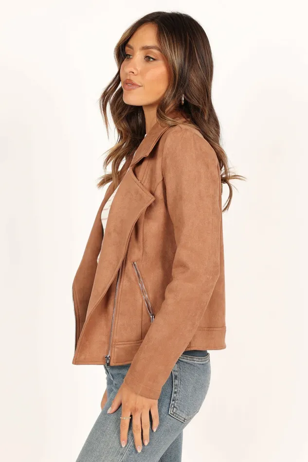 Jackets and Coats Petal and Pup Women Spencer Faux Suede Moto Jacket Tan