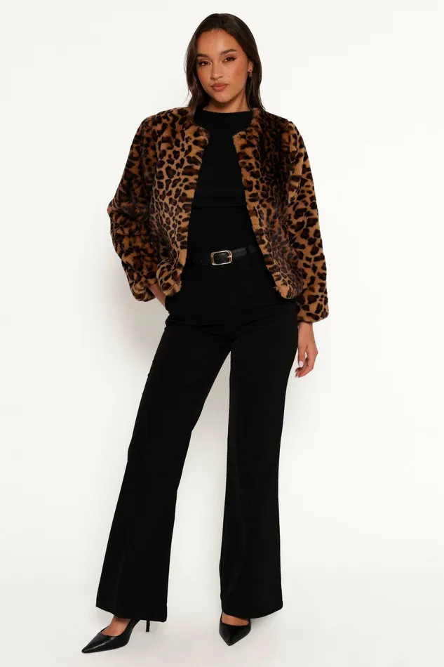 Jackets and Coats Women Petal and Pup Cassia Faux Fur Leopard Crop Jacket Leopard