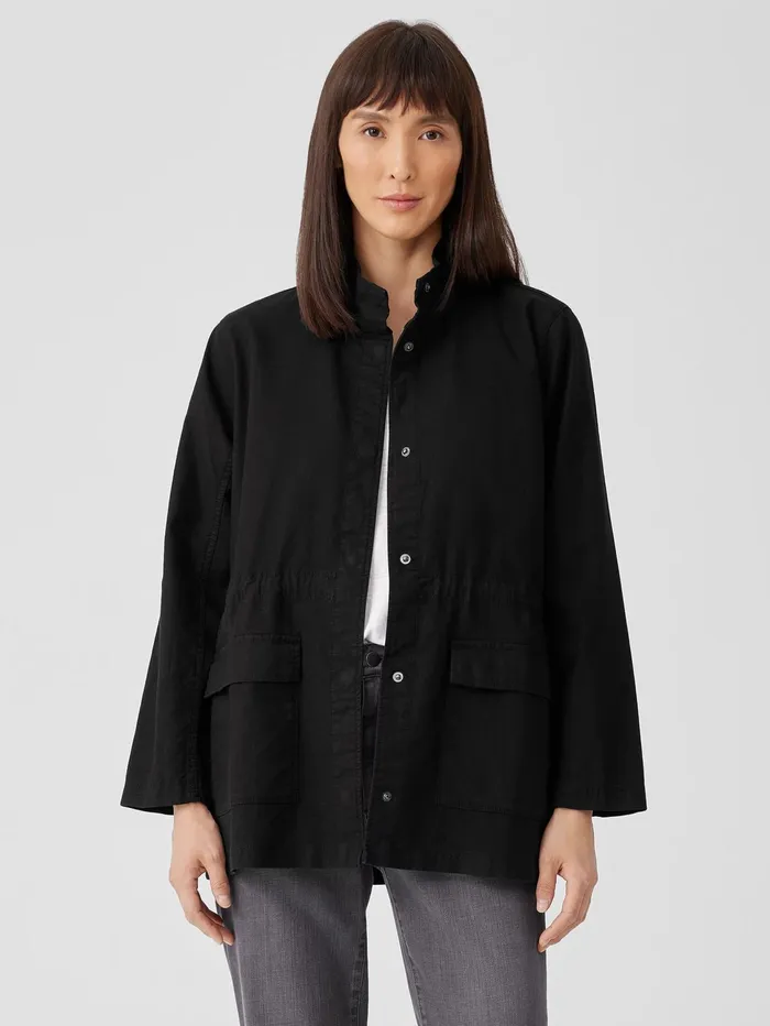 Jackets Coats and Vests Women Eileen Fisher Cotton Hemp Stretch Stand Collar Jacket Black Jackets Coats and Vests Women Eileen Fisher Cotton Hemp Stretch Stand Collar Jacket Black