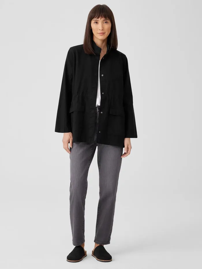 Jackets Coats and Vests Women Eileen Fisher Cotton Hemp Stretch Stand Collar Jacket Black