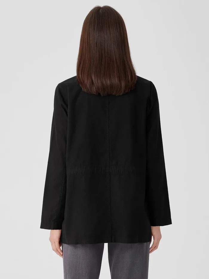 Jackets Coats and Vests Women Eileen Fisher Cotton Hemp Stretch Stand Collar Jacket Black