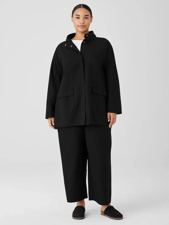 Jackets Coats and Vests Women Eileen Fisher Cotton Hemp Stretch Stand Collar Jacket Black