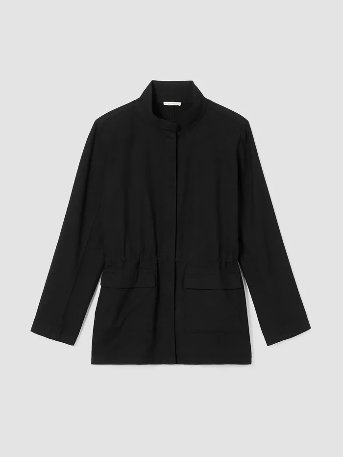 Jackets Coats and Vests Women Eileen Fisher Cotton Hemp Stretch Stand Collar Jacket Black