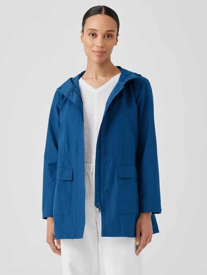 Jackets Coats and Vests Women Eileen Fisher Light Cotton Nylon Hooded Coat Atlantis Jackets Coats and Vests Women Eileen Fisher Light Cotton Nylon Hooded Coat Atlantis