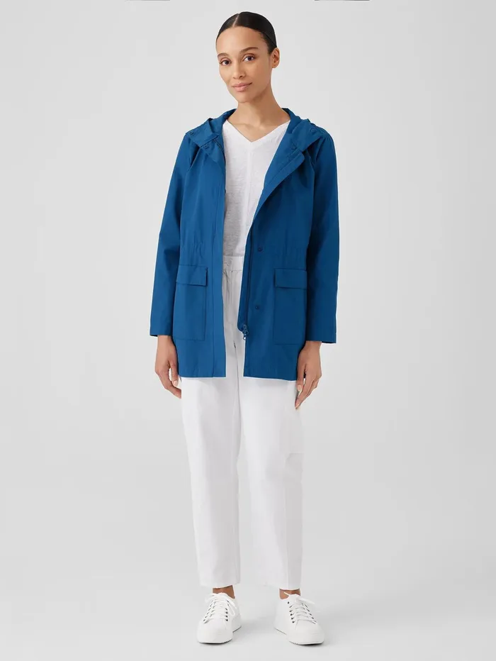 Jackets Coats and Vests Women Eileen Fisher Light Cotton Nylon Hooded Coat Atlantis