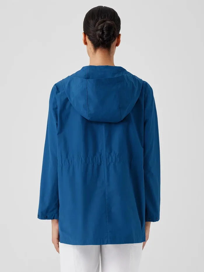 Jackets Coats and Vests Women Eileen Fisher Light Cotton Nylon Hooded Coat Atlantis