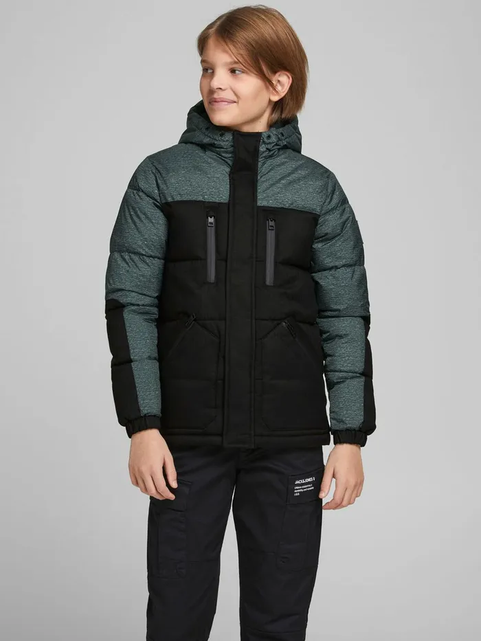 Jackets JACK and JONES Junior BOYS HOODED PUFFER JACKET Black Black