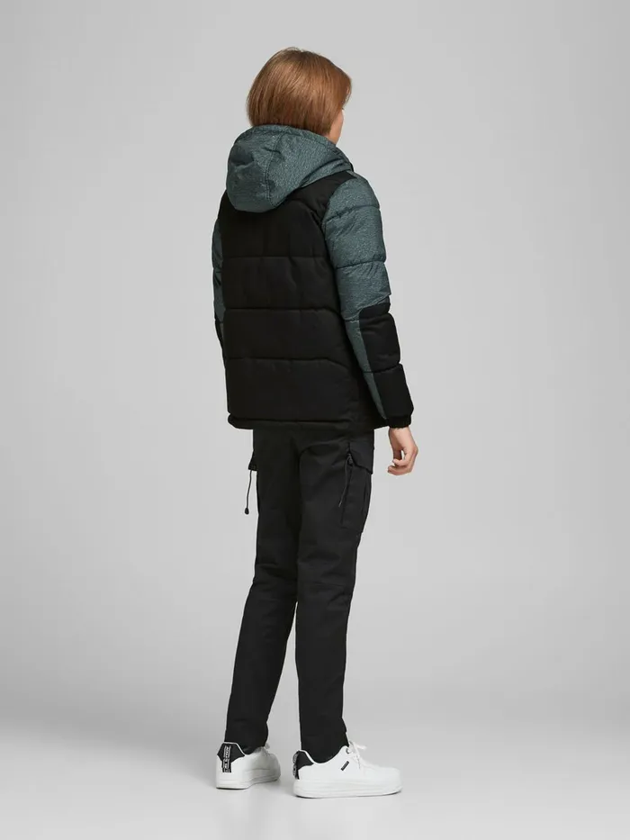 Jackets JACK and JONES Junior BOYS HOODED PUFFER JACKET Black Black