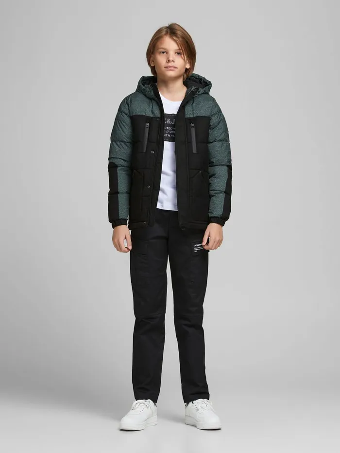 Jackets JACK and JONES Junior BOYS HOODED PUFFER JACKET Black Black