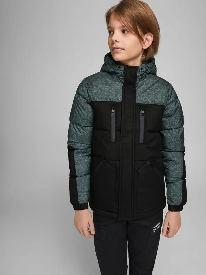 Jackets JACK and JONES Junior BOYS HOODED PUFFER JACKET Black Black