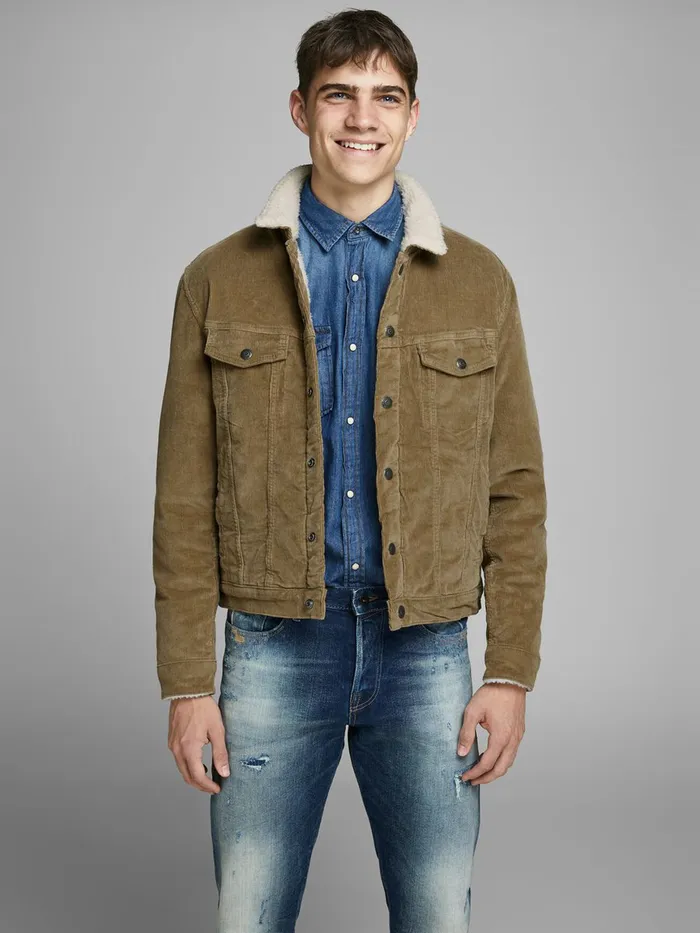 Jackets JACK and JONES Mens CORDUROY DENIM JACKET Beige Kelp