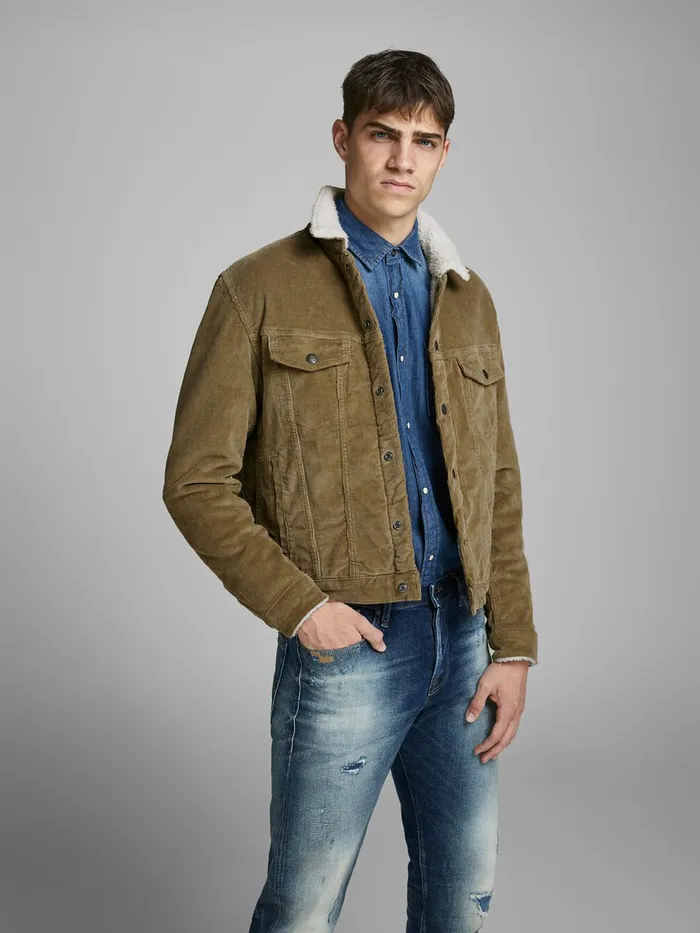 Jackets JACK and JONES Mens CORDUROY DENIM JACKET Beige Kelp