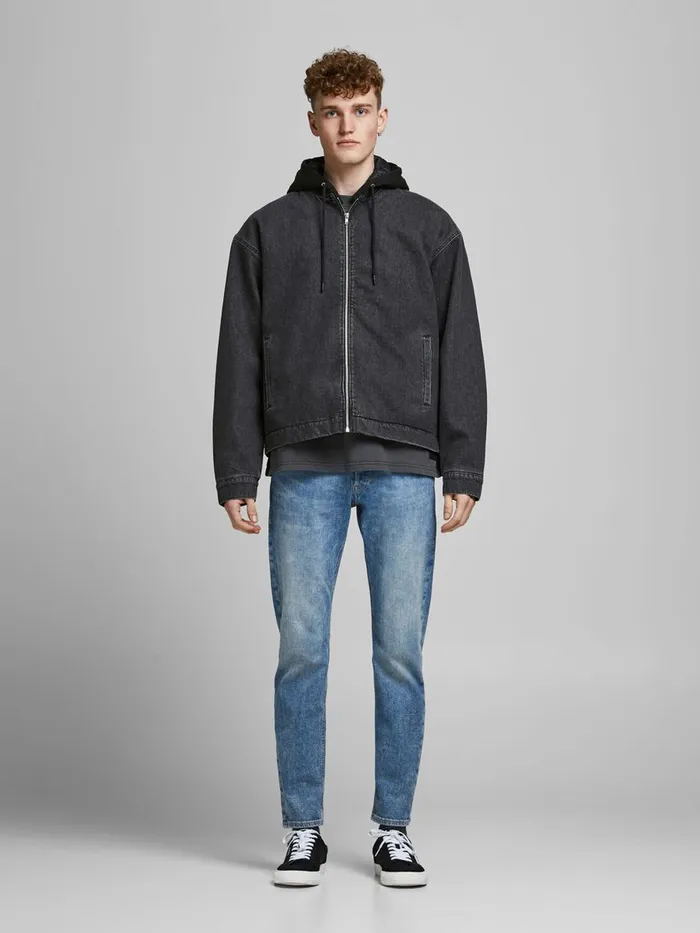 Jackets JACK and JONES Mens HOODED DENIM JACKET Black Black Denim