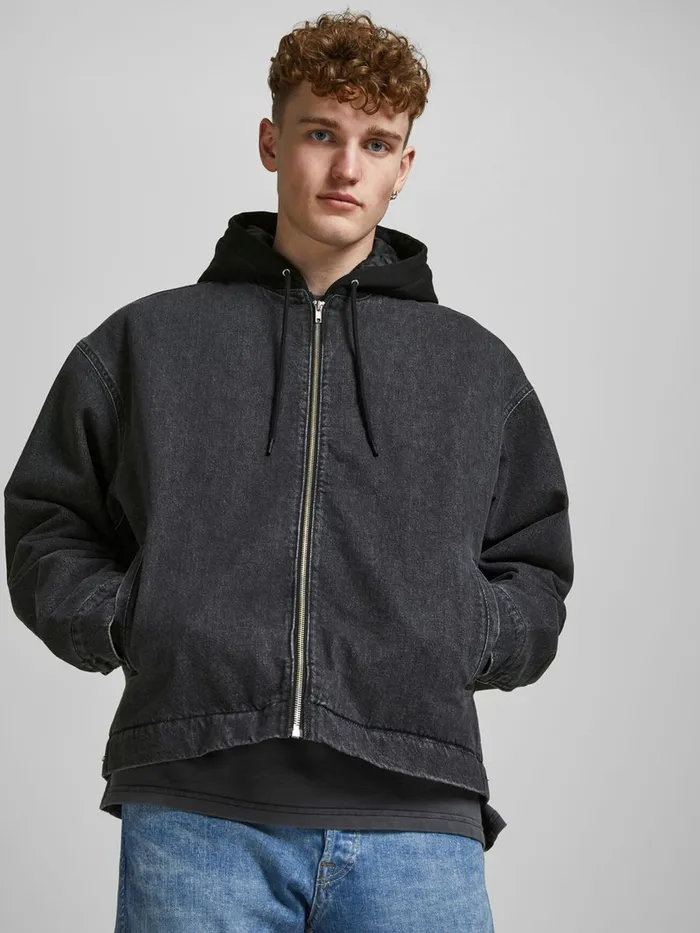 Jackets JACK and JONES Mens HOODED DENIM JACKET Black Black Denim