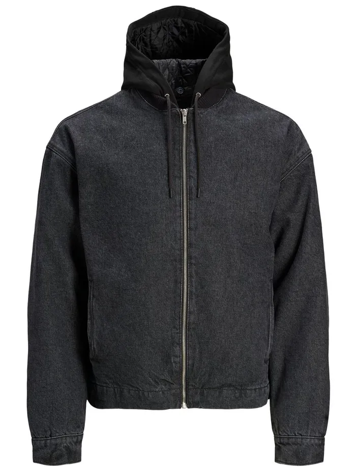 Jackets JACK and JONES Mens HOODED DENIM JACKET Black Black Denim