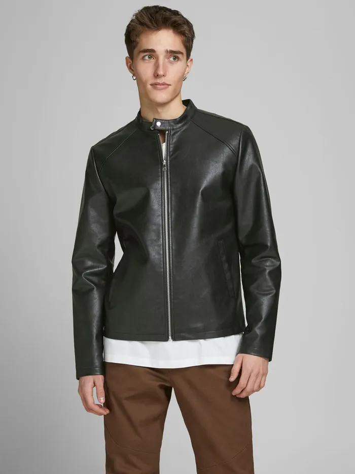 Jackets JACK and JONES Mens MINIMALIST FAUX LEATHER JACKET Black Black