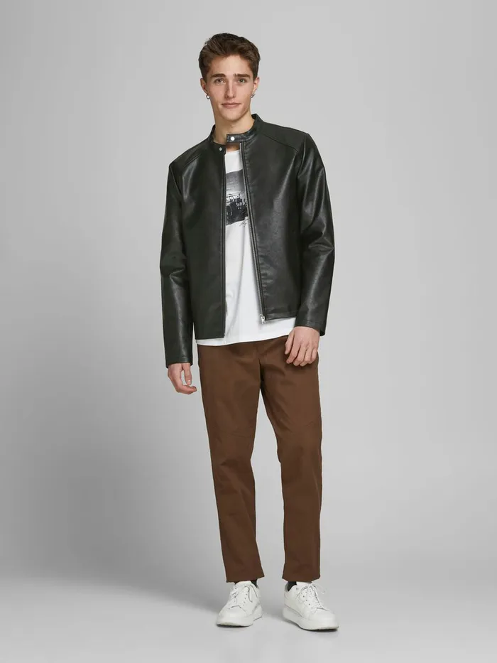 Jackets JACK and JONES Mens MINIMALIST FAUX LEATHER JACKET Black Black
