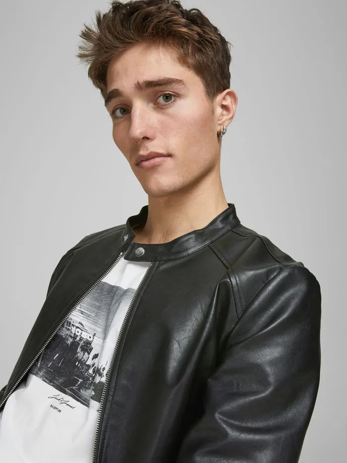 Jackets JACK and JONES Mens MINIMALIST FAUX LEATHER JACKET Black Black