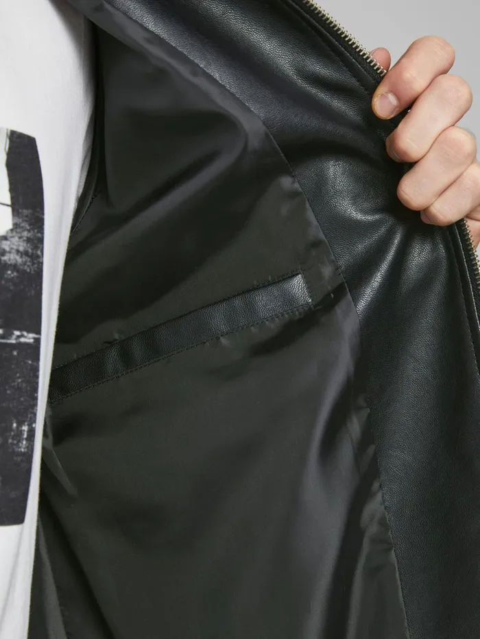 Jackets JACK and JONES Mens MINIMALIST FAUX LEATHER JACKET Black Black