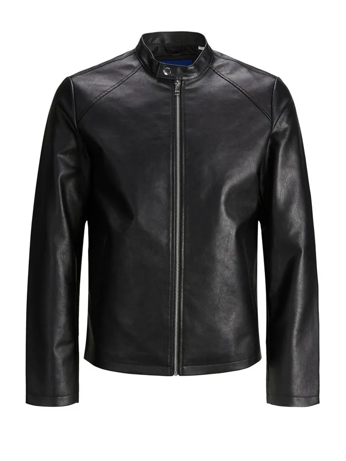 Jackets JACK and JONES Mens MINIMALIST FAUX LEATHER JACKET Black Black