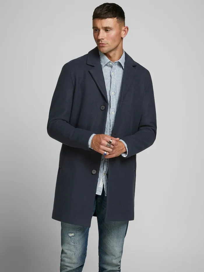 Jackets JACK and JONES Mens NOTCH LAPEL COAT Blue Dark Navy