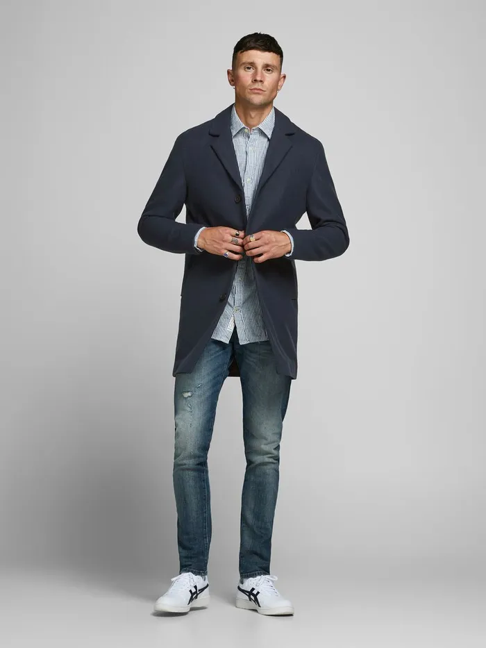 Jackets JACK and JONES Mens NOTCH LAPEL COAT Blue Dark Navy