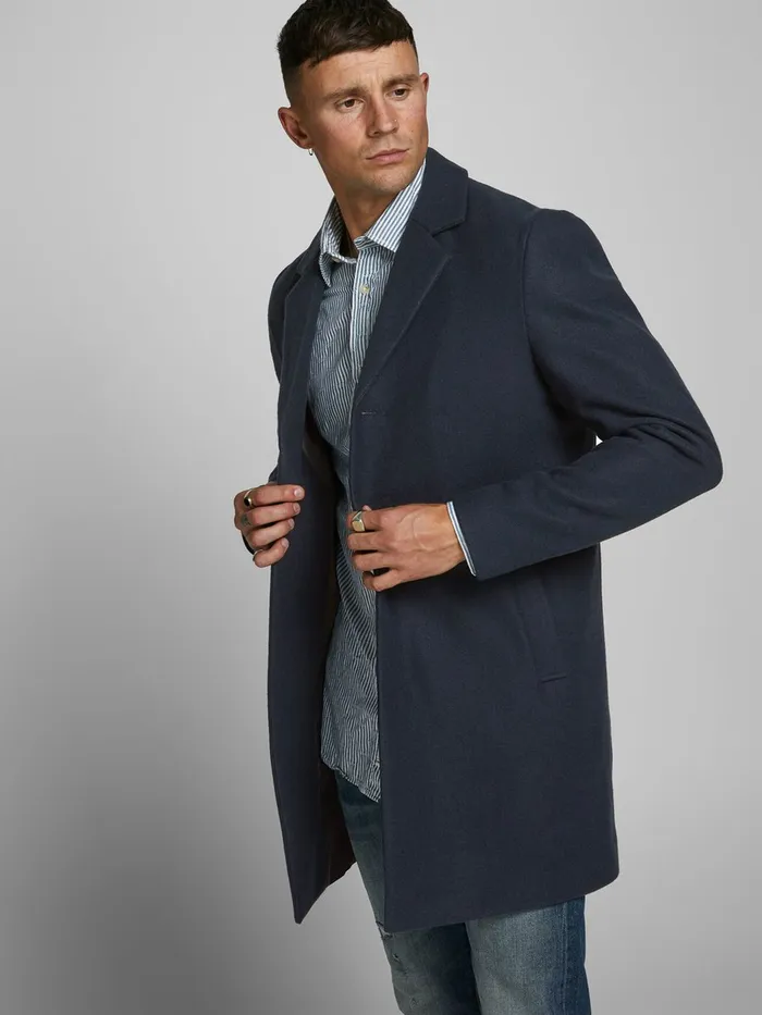 Jackets JACK and JONES Mens NOTCH LAPEL COAT Blue Dark Navy