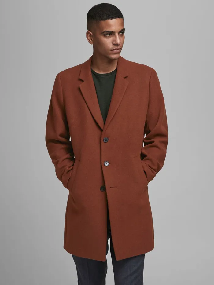 Jackets JACK and JONES Mens RECYCLED WOOL BLEND COAT Red Cappuccino