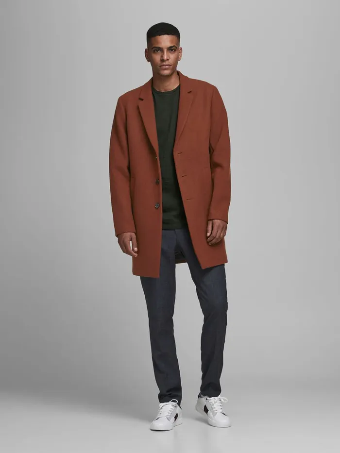 Jackets JACK and JONES Mens RECYCLED WOOL BLEND COAT Red Cappuccino
