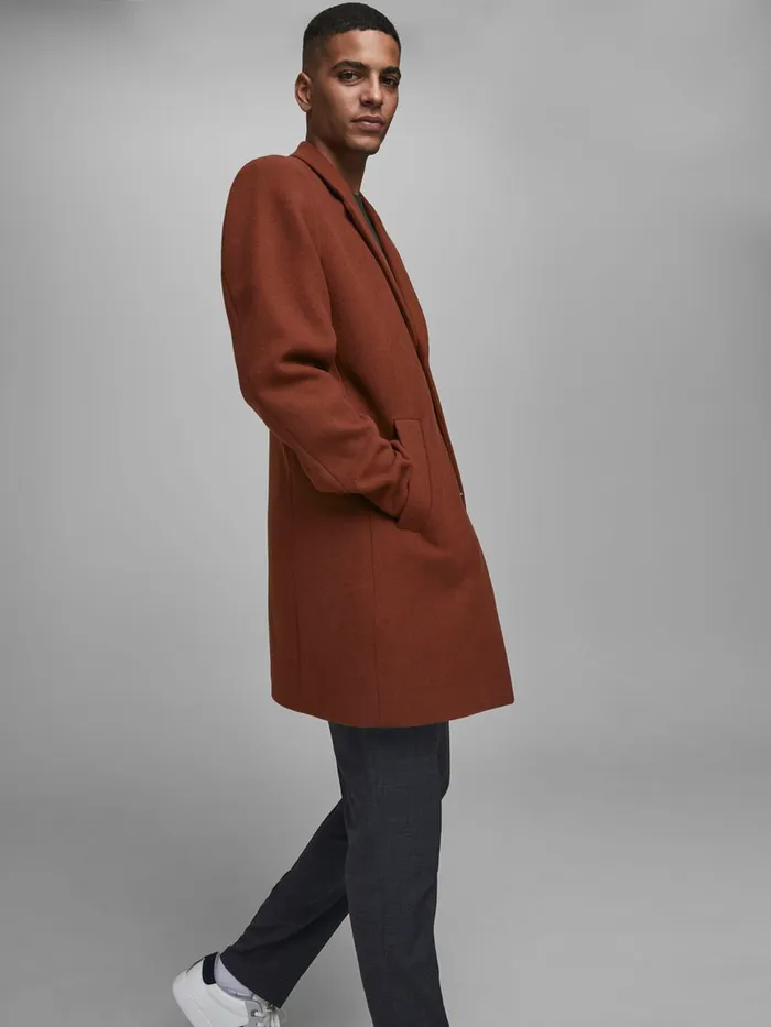 Jackets JACK and JONES Mens RECYCLED WOOL BLEND COAT Red Cappuccino